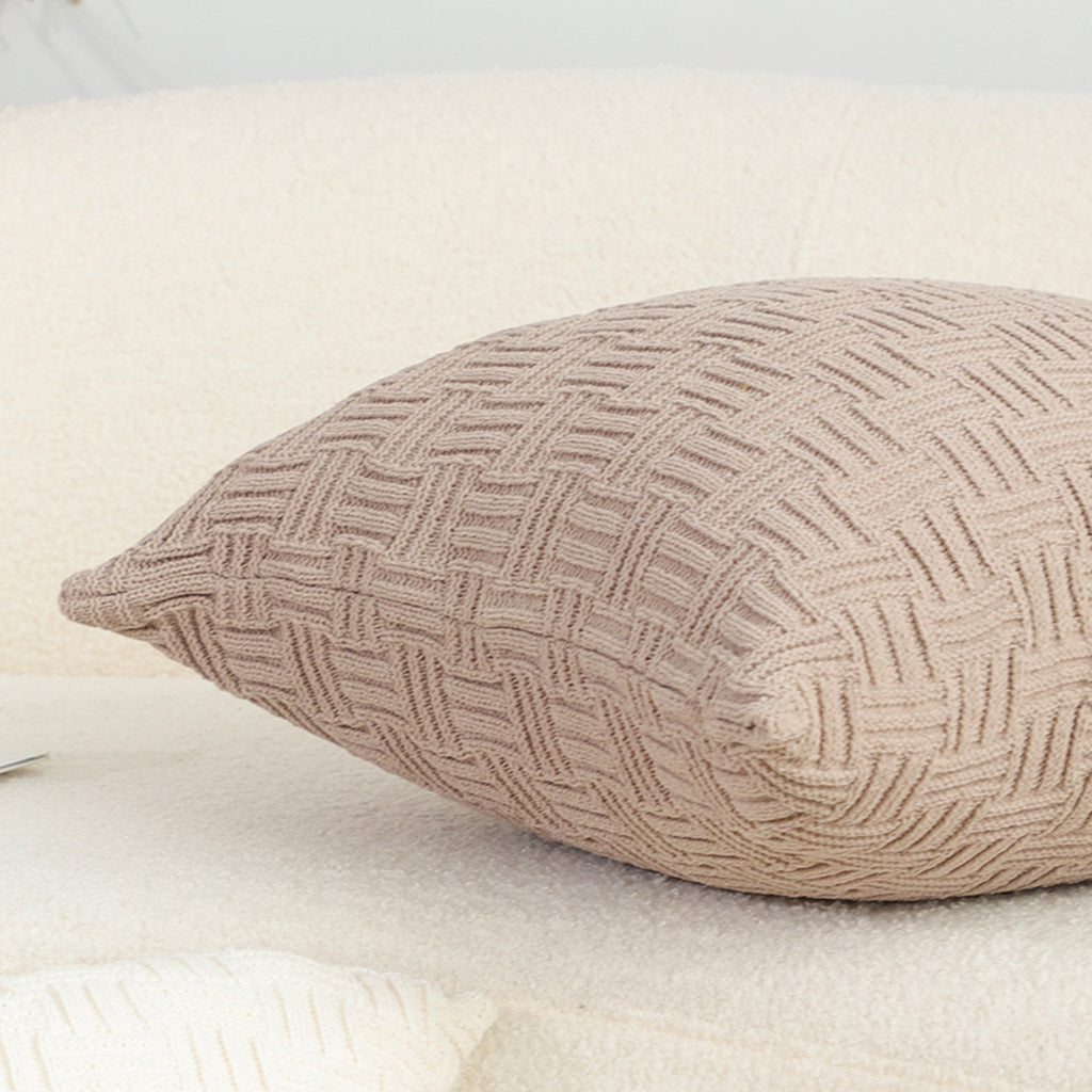 SOGA 45cm Woven Grid Knit Decorative Pillowcase - Taupe Beige