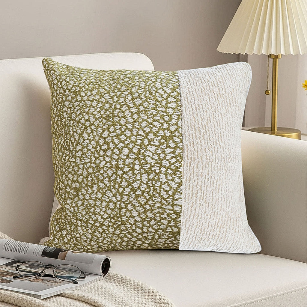 SOGA 45cm Elegant Textured Pillowcase – Modern Green & Cream Accent