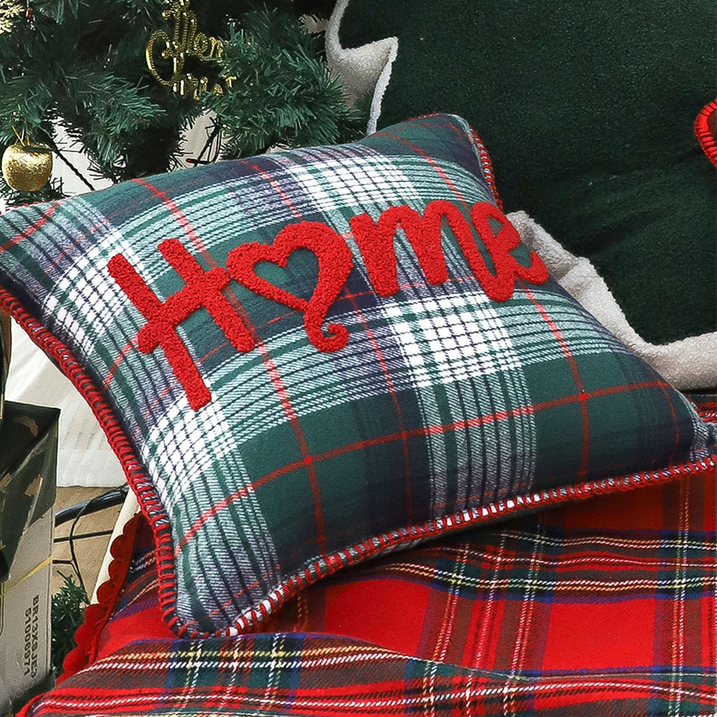 SOGA 45cm Rustic Plaid "Home" Accent Pillow Cover