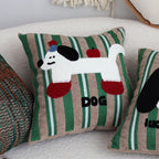 SOGA 45cm Cute Dog Print Green Red White Striped Polyester Decorative Pillowcase