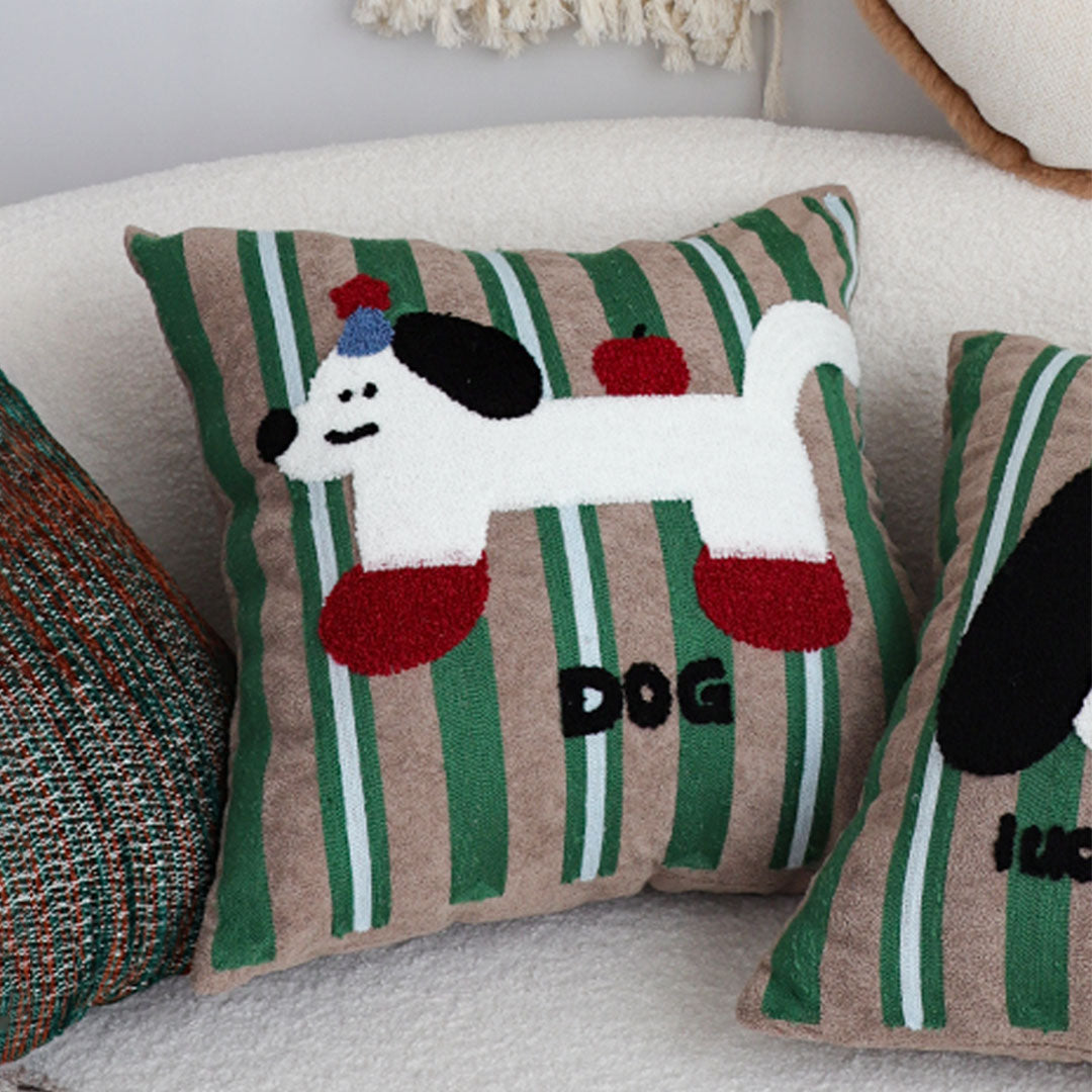 SOGA 45cm Cute Dog Print Green Red White Striped Polyester Decorative Pillowcase