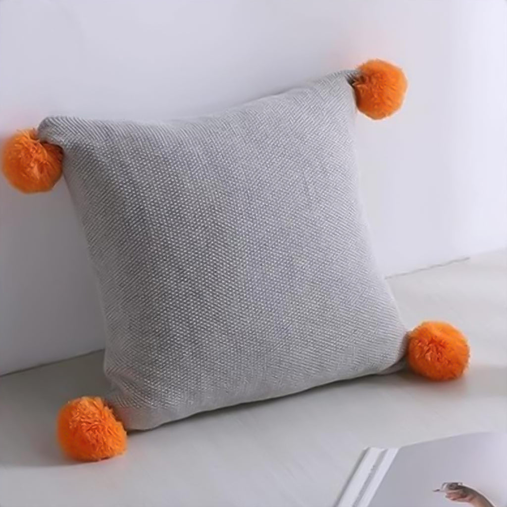 SOGA 45cm Ribbed Knit Pillowcase with Pom-Poms (Light Gray)