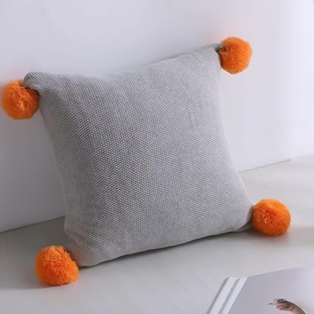 SOGA 45cm Ribbed Knit Pillowcase with Pom-Poms (Light Gray)