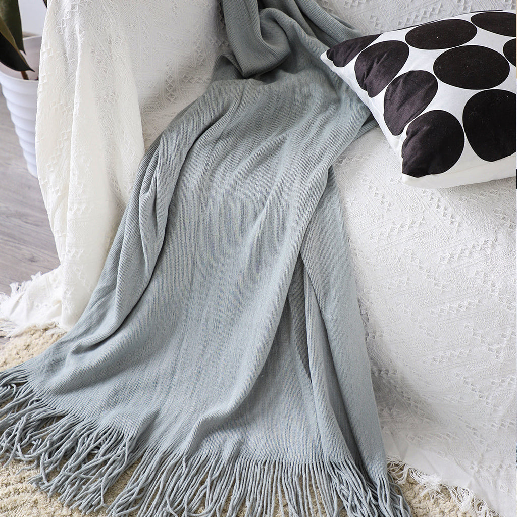 SOGA Acrylic Knitted Throw Blanket – Solid Warm Cozy Woven Cover with Fringes for Couch, Bed, Sofa, Home Decor, Grey