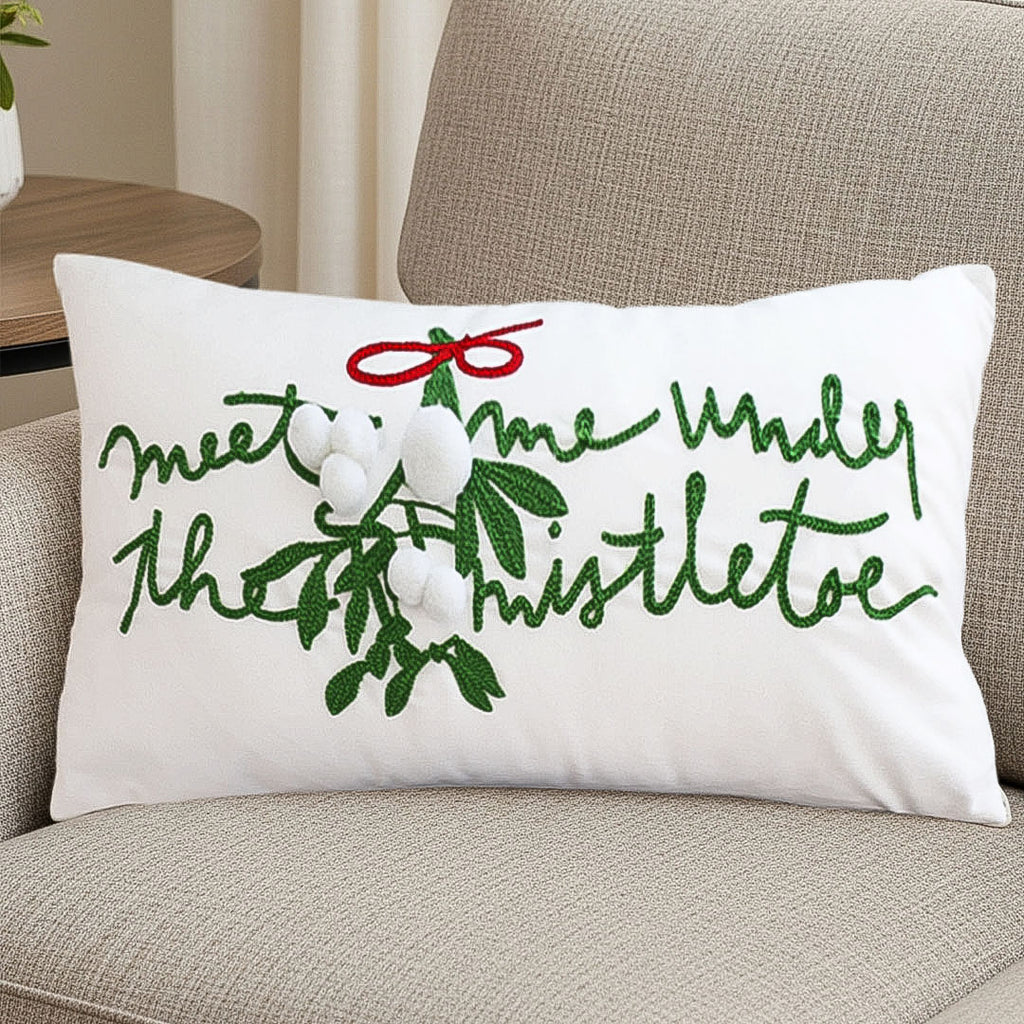 SOGA 45cm Embroidered Christmas Pillowcase – Festive Elegance in White
