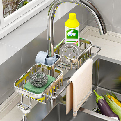 SOGA Silver Kitchen Sink Organiser Faucet Soap Sponge Caddy Rack Drainer with Towel Bar Holder