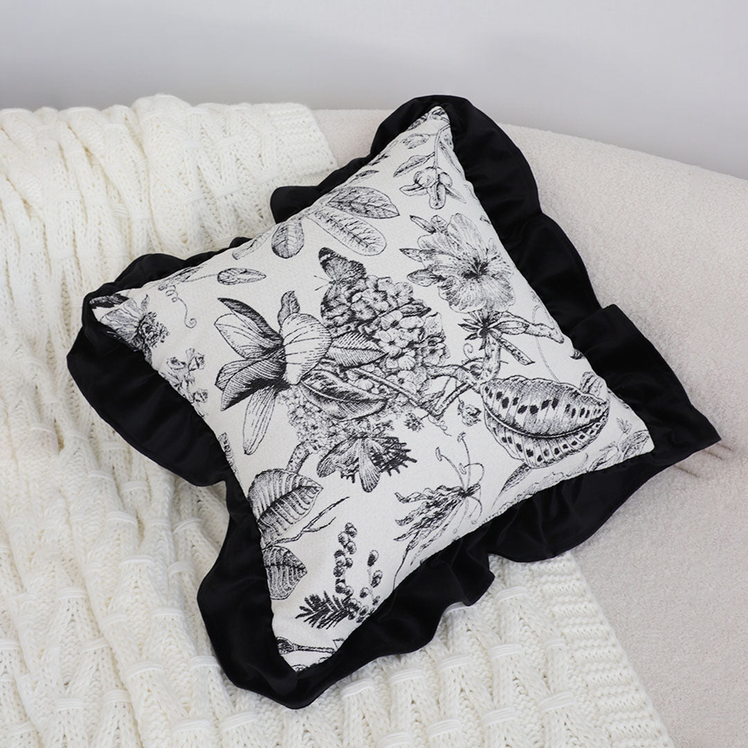 SOGA 45cm Chic Botanical Bliss Black & White Square Pillowcase