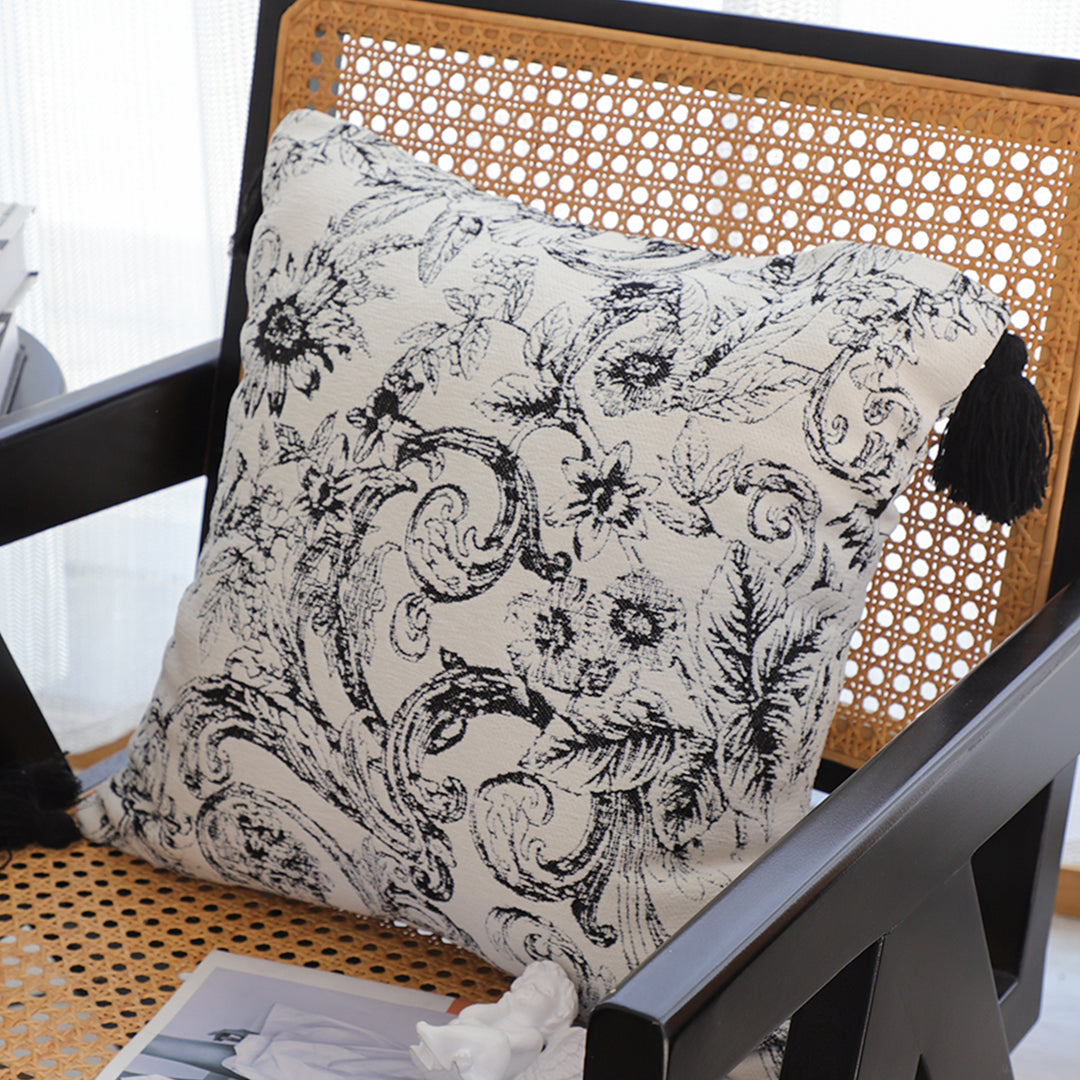 SOGA 45cm  Elegant Black & White Cushion Cover with Tassels