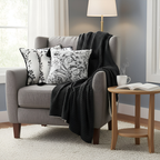 SOGA 4PC Set – Flannel Throw Blanket + Abstract & Botanical Black White Pillowcases – Cozy Modern Decor