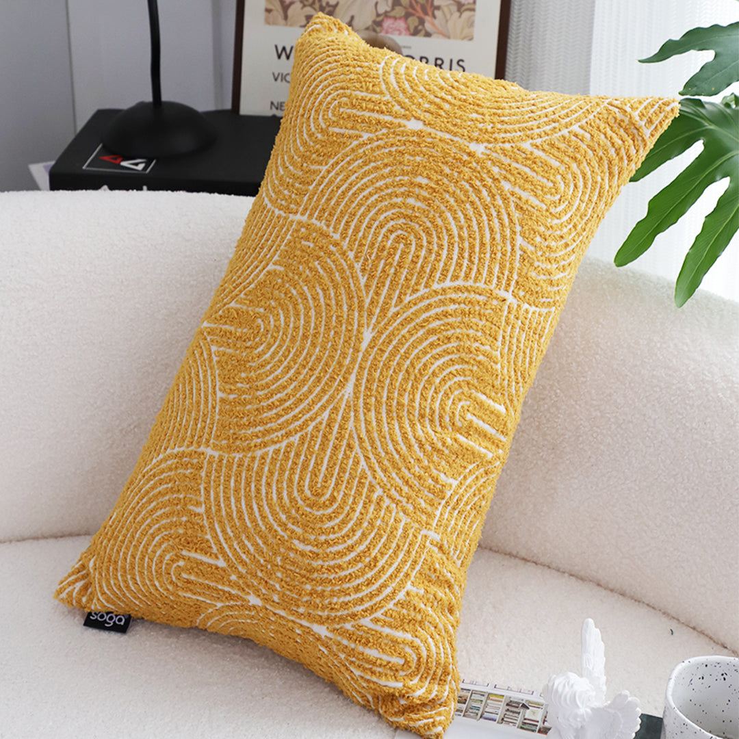 SOGA 30x50cm Mustard Yellow Geometric Lumbar Pillowcase for Home Decor