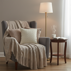 SOGA 4PC Set – Coffee Diamond Knitted Throw with Tassels + Dusty Rose & Cream Cable Knit Pillowcases – Cozy Decor