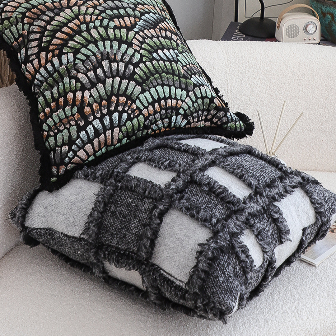 SOGA 45cm Luxurious Faux Fur Textured Checkered Pillowcase