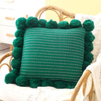 SOGA 45cm Teal Ribbed Pillow Cover with Pom Poms