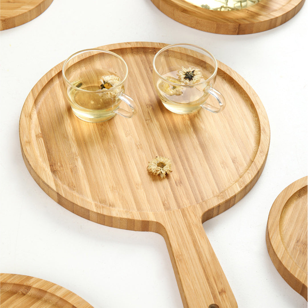 SOGA 8 inch Blonde Roound Premium Wooden Serving Tray Board Paddle with Handle Home Decor