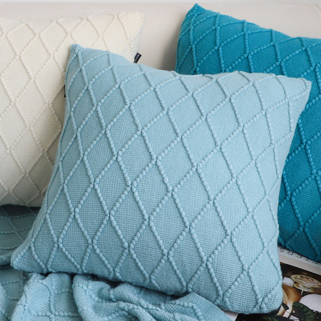 SOGA 2X 45cm Sky Blue Diamond Knit Pillowcase
