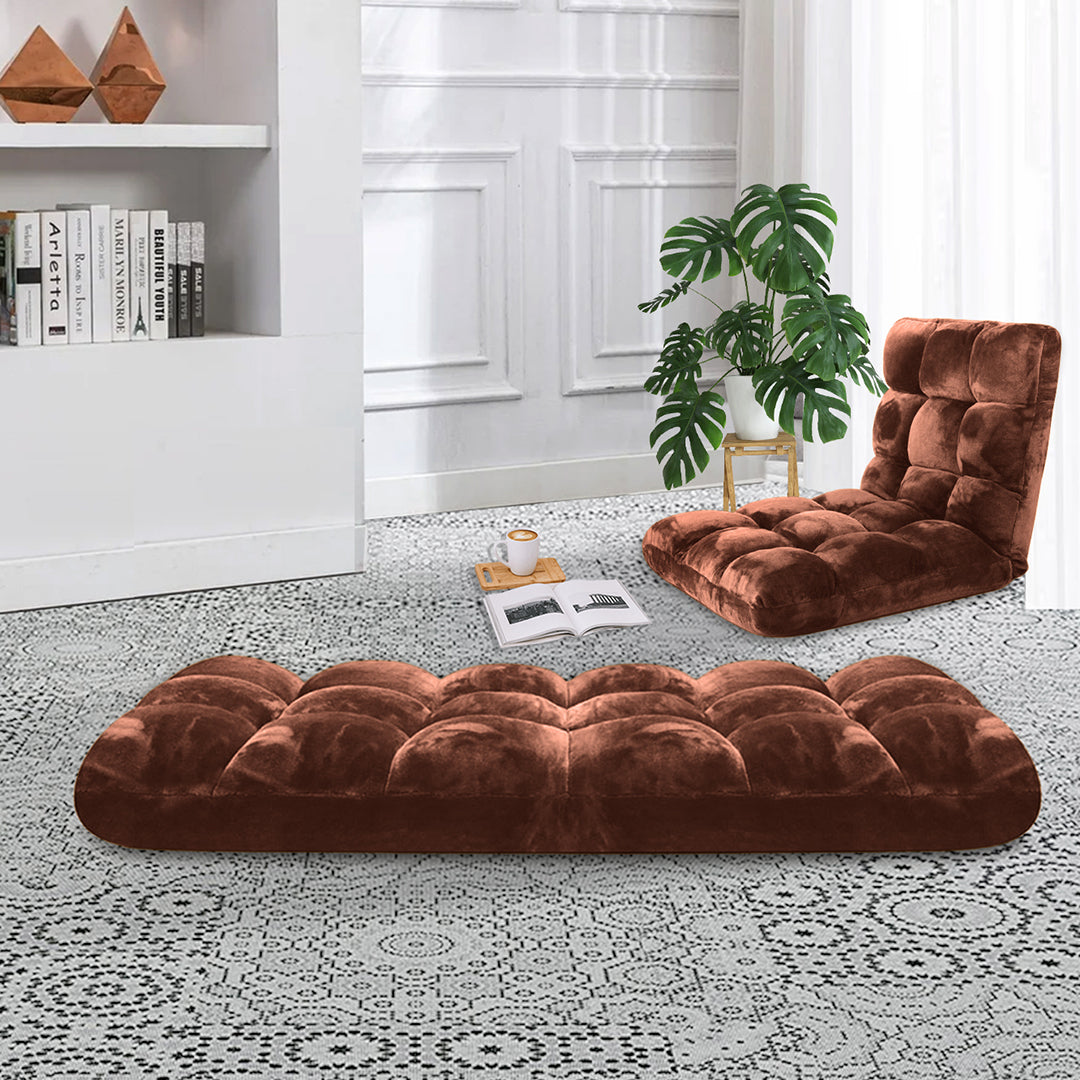 SOGA Floor Recliner Folding Lounge Sofa Futon Couch Folding Chair Cushion Coffee x2