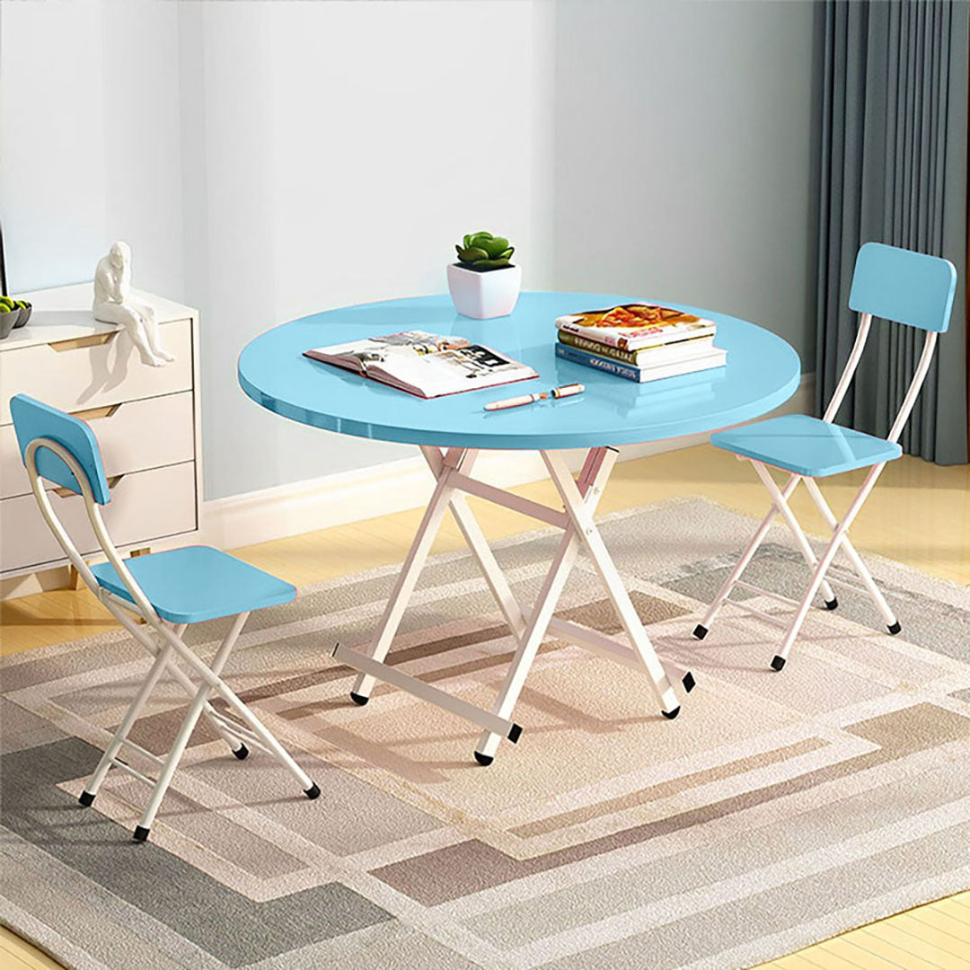 SOGA Blue Dining Table Portable Round Surface Space Saving Folding Desk Home Decor