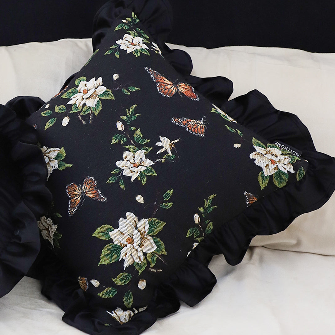 SOGA 45cm Square Vintage Decorative Embroidered Black Throw Pillowcase