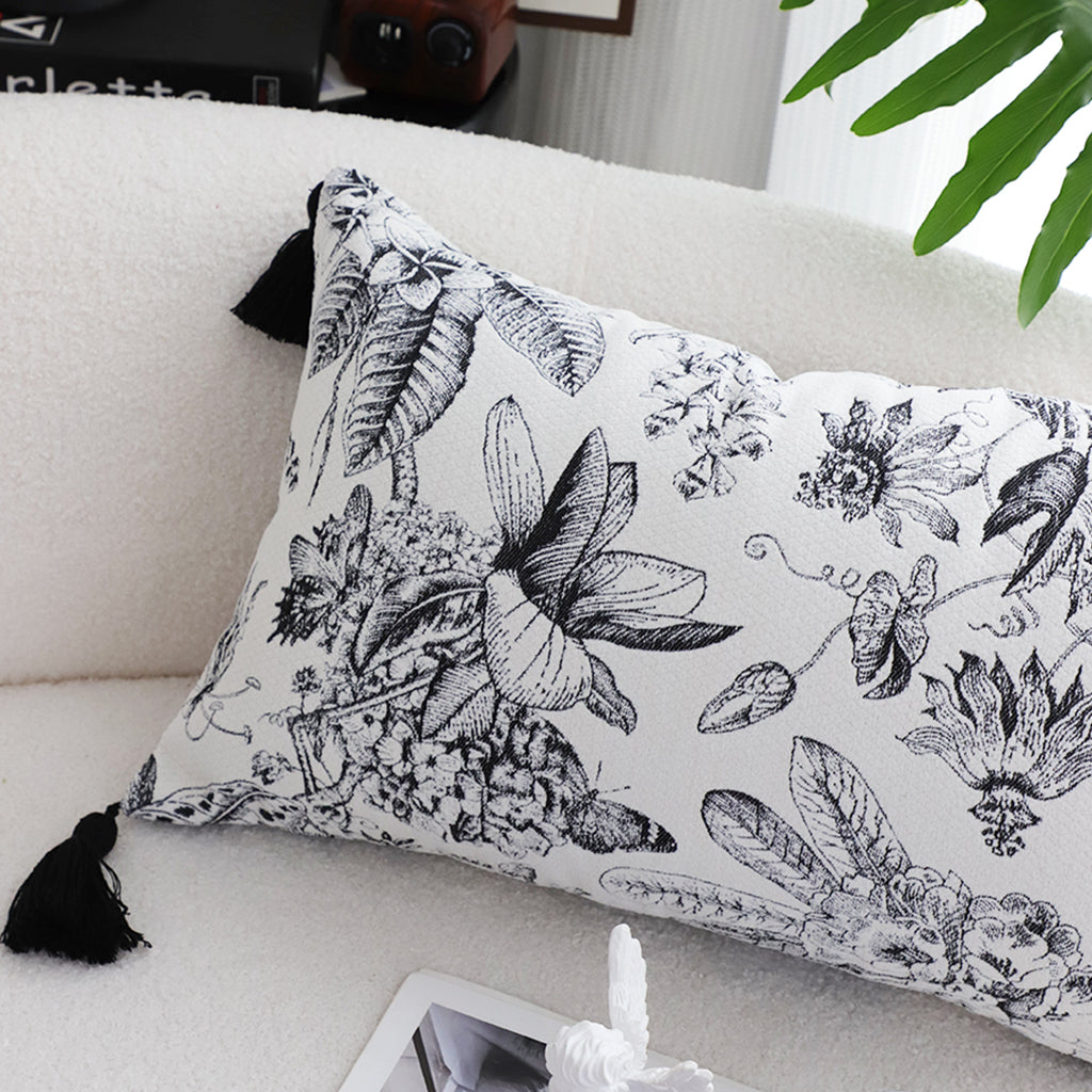 SOGA 30x50cm Chic Botanical Bliss Rectangular Pillowcase with Tassel Accents