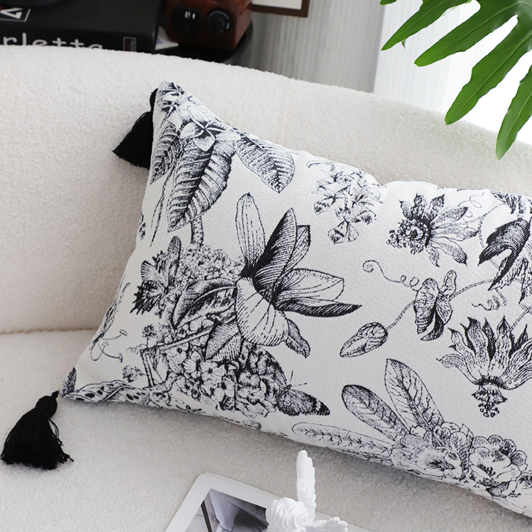 SOGA 30x50cm Chic Botanical Bliss Rectangular Pillowcase with Tassel Accents