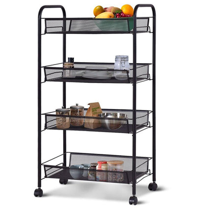 SOGA 4 Tier Steel Black Bee Mesh Kitchen Cart Multi-Functional Shelves Portable Storage Organizer with Wheels