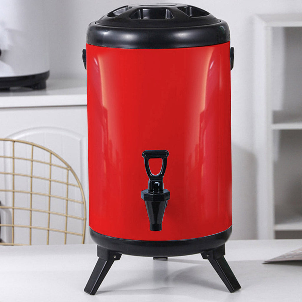 SOGA 4x 2.6 Gal Stainless Steel Insulated Milk Tea Barrel Hot and Cold Beverage Dispenser Container with Faucet Red