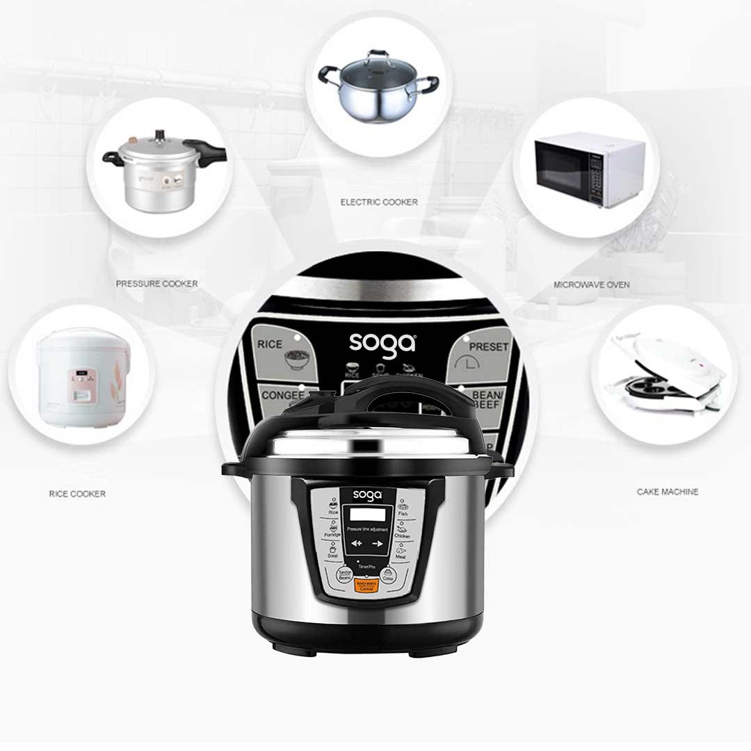 SOGA Electric Stainless Steel Pressure Cooker 6L 1600W Multicooker 16