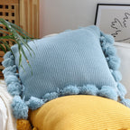 SOGA 45cm Textured Pillowcase with Pom-Pom Trim (Sky Blue)