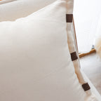 SOGA 45cm Modern Cream Leather Tab Detail Textured Pillowcase
