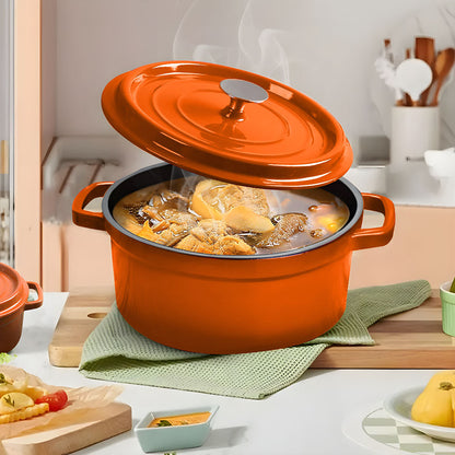 SOGA 2X Cast Iron 26cm Enamel Porcelain Stewpot Casserole Stew Cooking Pot With Lid Orange