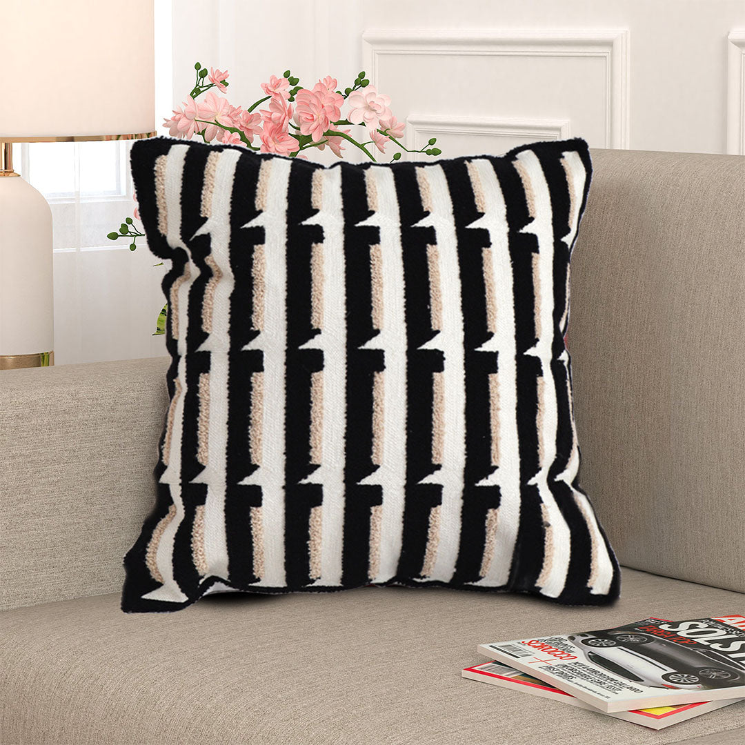 SOGA 45cm Black & White Modern Stripe Tufted Polyester Pillow Cover