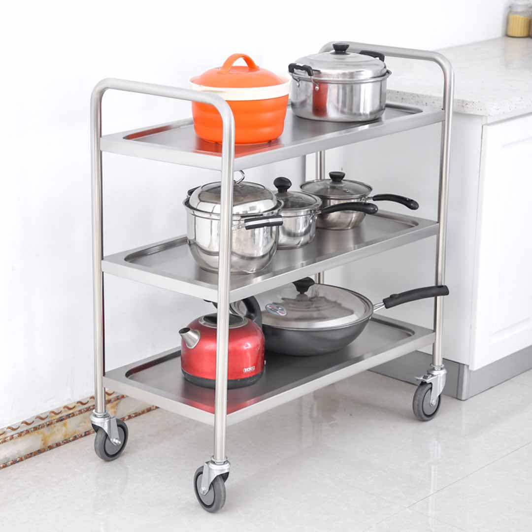 SOGA 3 Tier Stainless Steel Kitchen Dinning Food Cart Trolley Utility Round 86x54x94cm Large