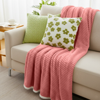 SOGA 3PC Cozy Set – Pink Flannel Throw Blanket with Decorative Pillow Covers (Garden Bloom & Cable Knit Fresh Design)