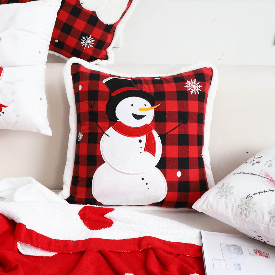SOGA 45cm Holiday Snowman Pillowcase (Red Plaid)
