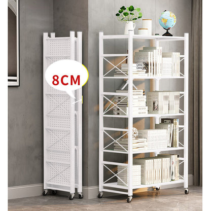 SOGA 4 Tier Steel White Foldable Display Stand Multi-Functional Shelves Portable Storage Organizer with Wheels