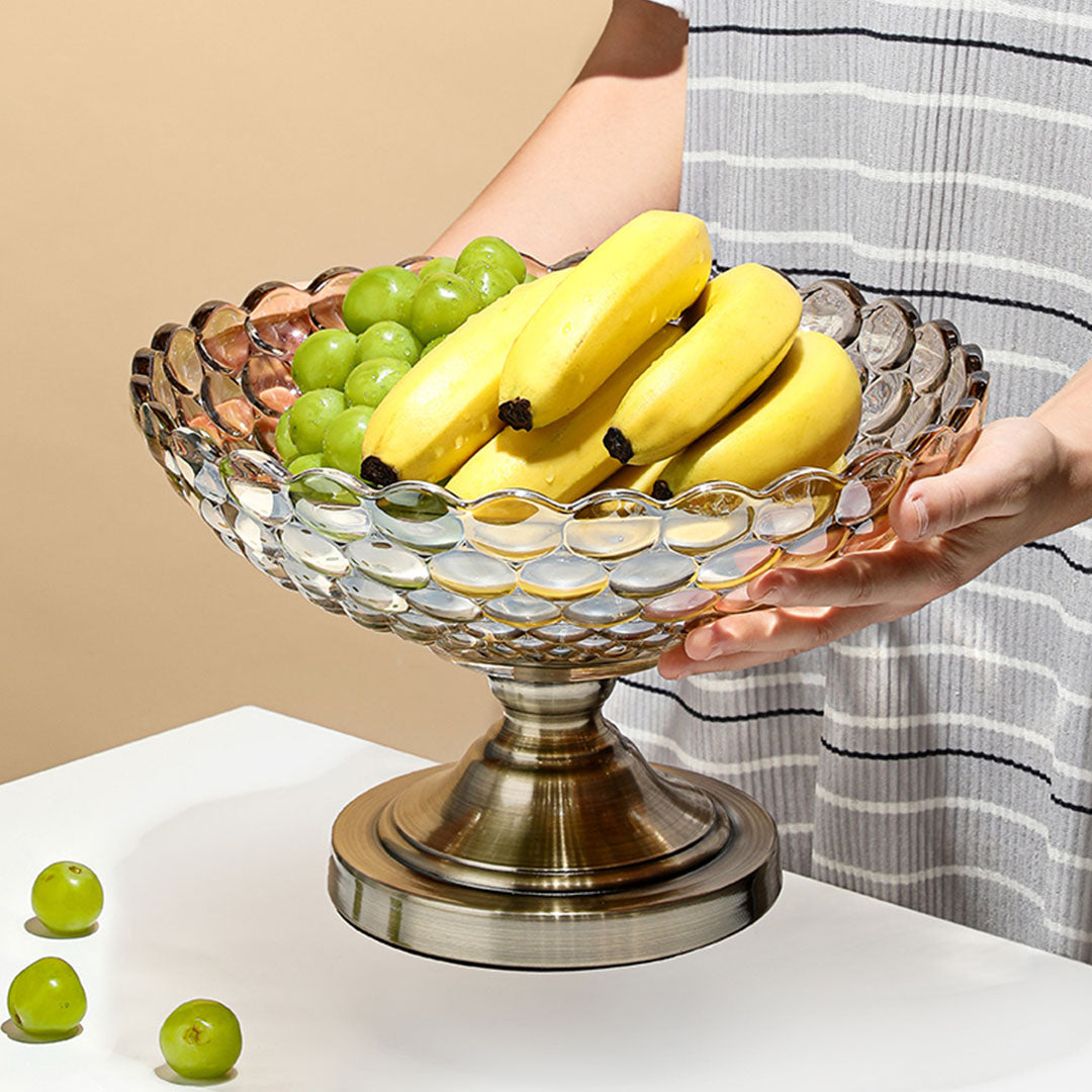 SOGA Bronze Pedestal Crystal Glass Fruit Bowl Candy Holder Countertop Dessert Serving Basket Decor