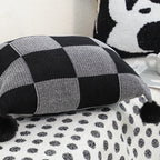 SOGA 45cm Modern Comfort Black & Gray Gingham Pillowcase with Pom Poms