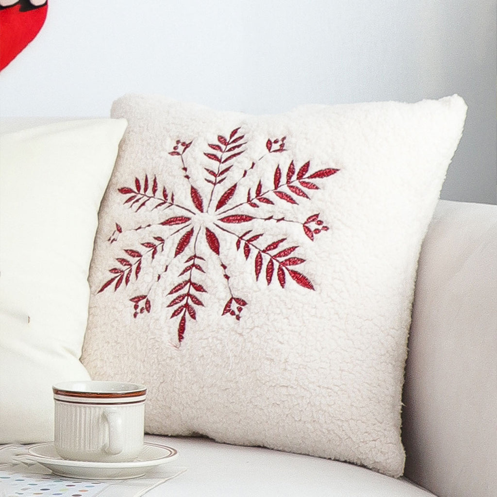 SOGA 45cm Christmas Snowflake Embroidered Faux Fur Throw Pillowcase