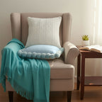 SOGA 3PC Cozy Knit Set – Teal Throw Blanket with Decorative Knitted Pillow Covers (Blue Ribbed & Cable Knit Design)