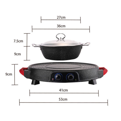 SOGA 2X 2 in 1 Electric Stone Coated Grill Plate Steamboat Two Division Hotpot