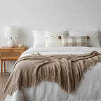 SOGA 3PC Cozy Set – Coffee Diamond Knit Throw Blanket with Decorative Pillow Covers (Knit Comfort & Gingham Check Design)