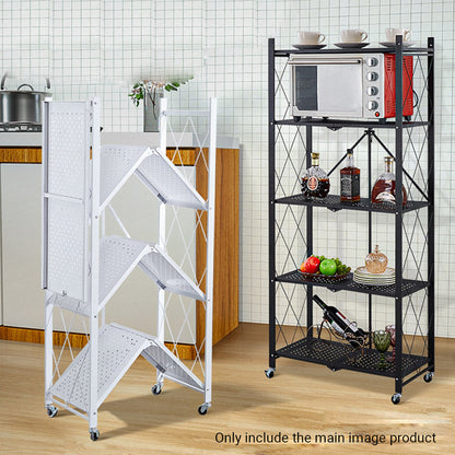 SOGA 2X 4 Tier Steel White Foldable Kitchen Cart Multi-Functional Shelves Portable Storage Organizer with Wheels