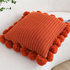 SOGA 45cm Rust Red Ribbed Pillow Cover with Pom Poms