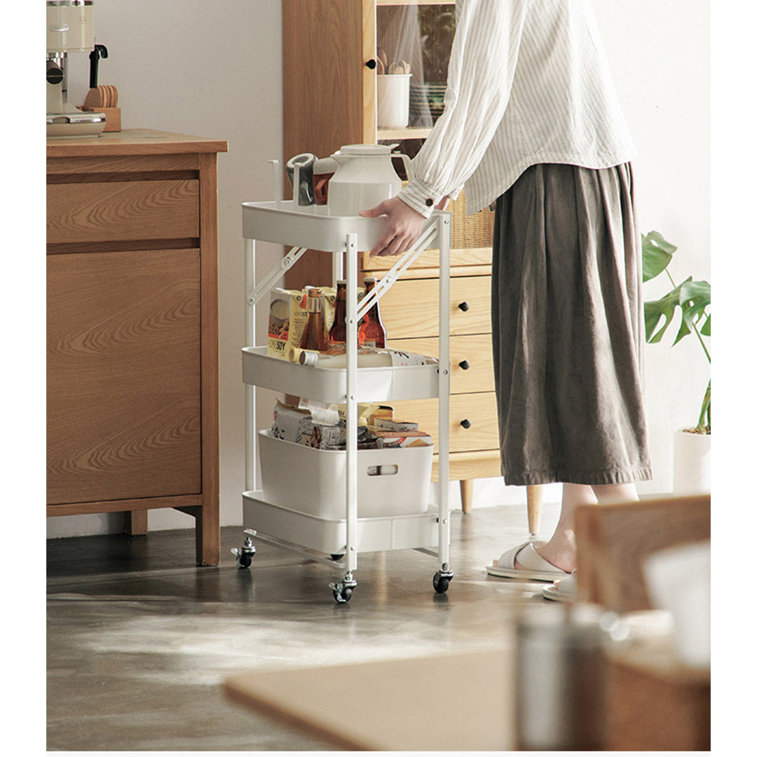 SOGA 2X 3 Tier Steel White Foldable Kitchen Cart Multi-Functional Shelves Portable Storage Organizer with Wheel