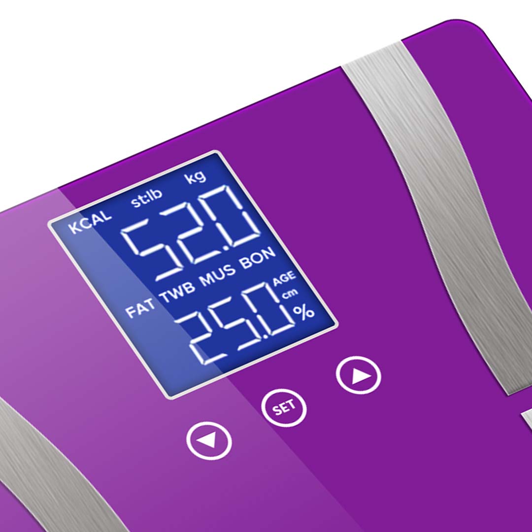 SOGA Digital Body Fat Scale Bathroom Scales Weight Gym Glass Water LCD Electronic Purple