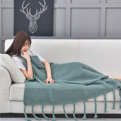 SOGA 2X Green Tassel Fringe Knitting Blanket Warm Cozy Woven Cover Couch Bed Sofa Home Decor