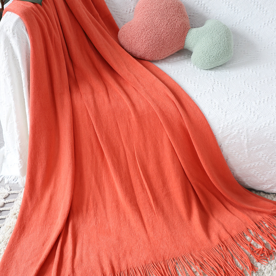 SOGA Orange Acrylic Knitted Throw Blanket Solid Fringed Warm Cozy Woven Cover Couch Bed Sofa Home Decor