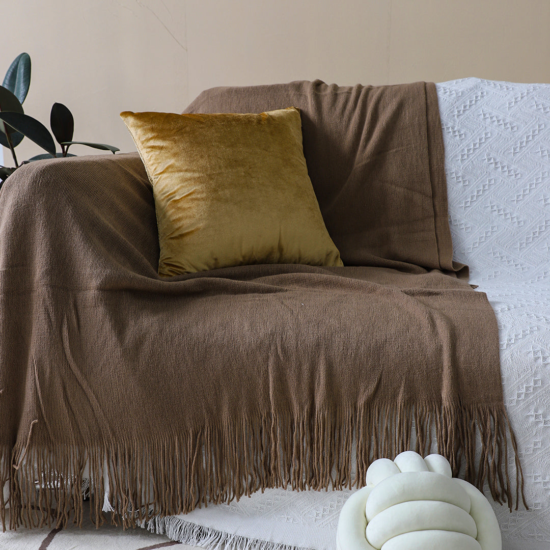 SOGA 2X Acrylic Knitted Throw Blanket – Solid Fringed Warm Cozy Woven Cover for Couch, Bed, Sofa Home Decor, Coffee