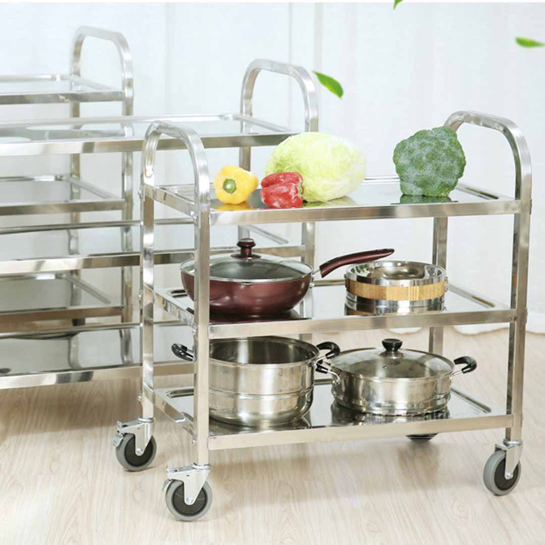 SOGA 3 Tier Stainless Steel Kitchen Dinning Food Cart Trolley Utility Size 75x40x83.5cm Small