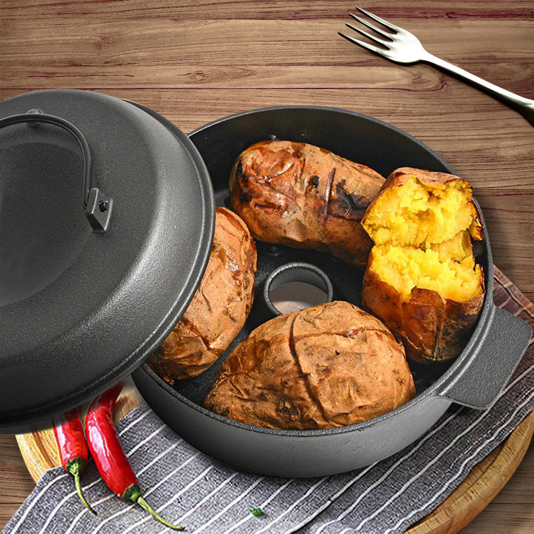 SOGA 2X 28cm Cast Iron Dutch Oven Pre-Seasoned Cast Iron Pot with Lid